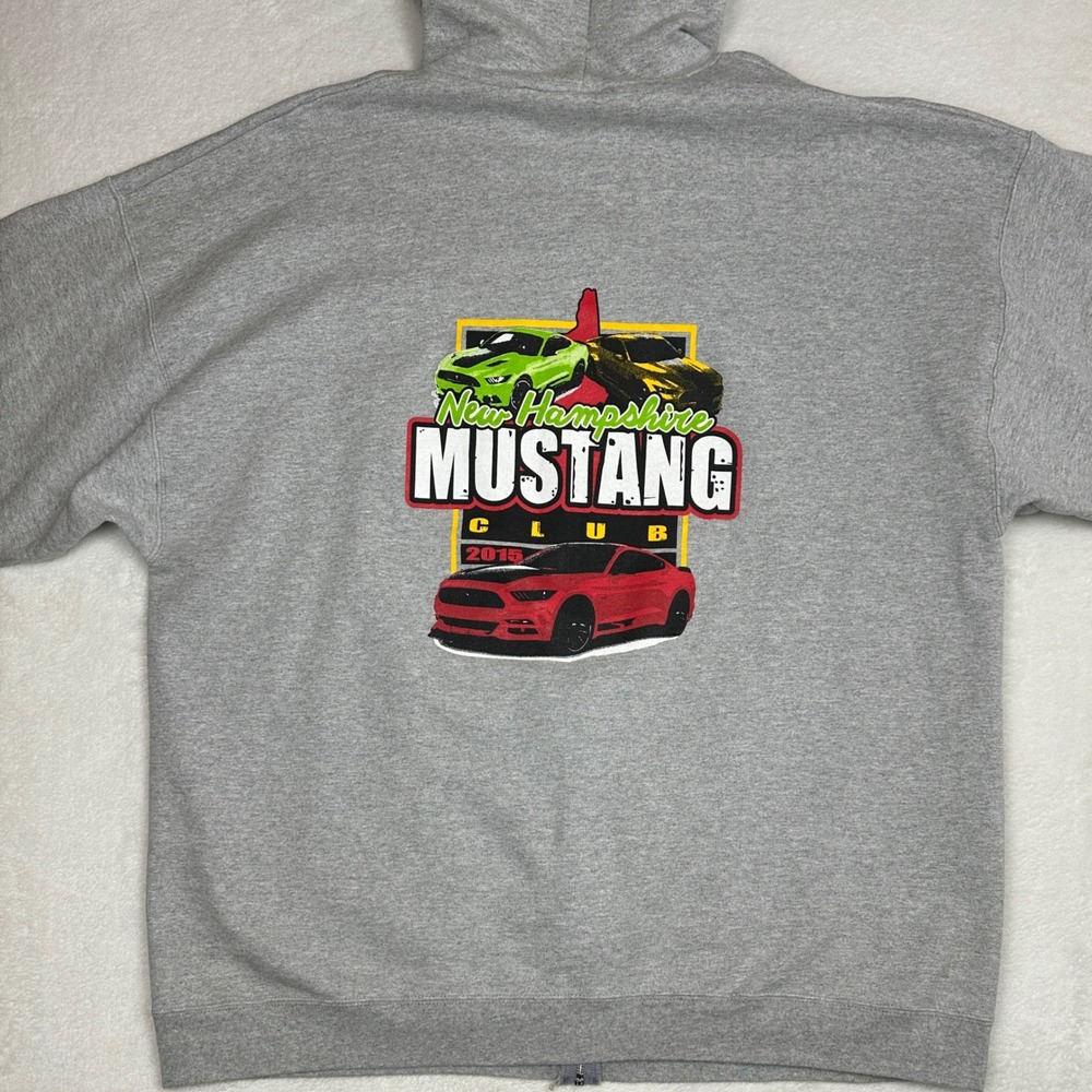 Hanes Mens New Hampshire Mustang Club 2015 Zip Up Hoodie Gray 2XL Heavyweight‎